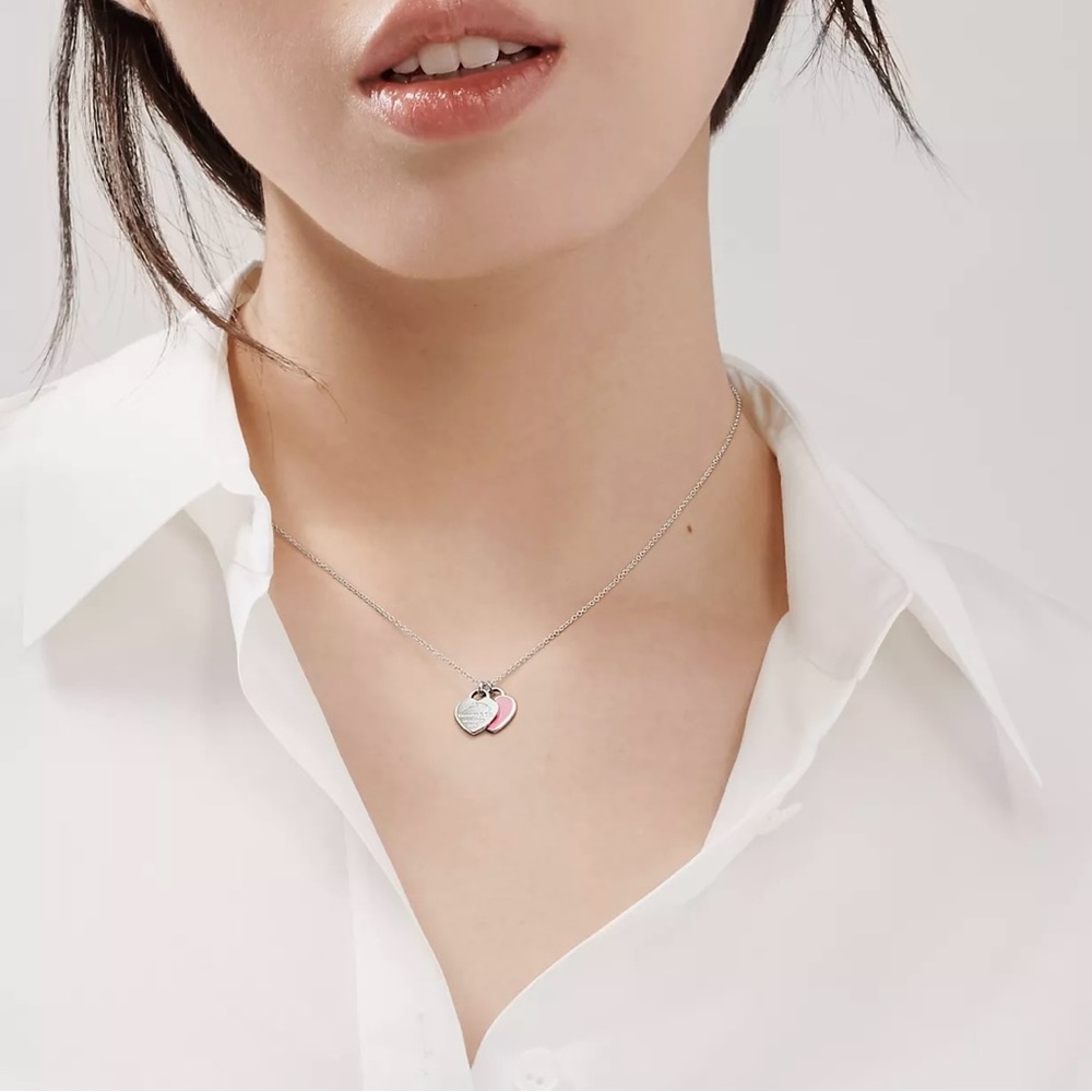 Pink Double Heart Tag Pendant